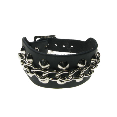 Bullet 69 Funky Punk - 2 row conical with chain Bracelet - Noir/Couleur argent